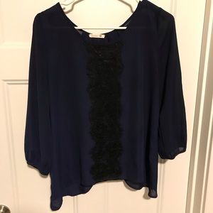 Navy with black lace detail 3/4 sleeve top size M